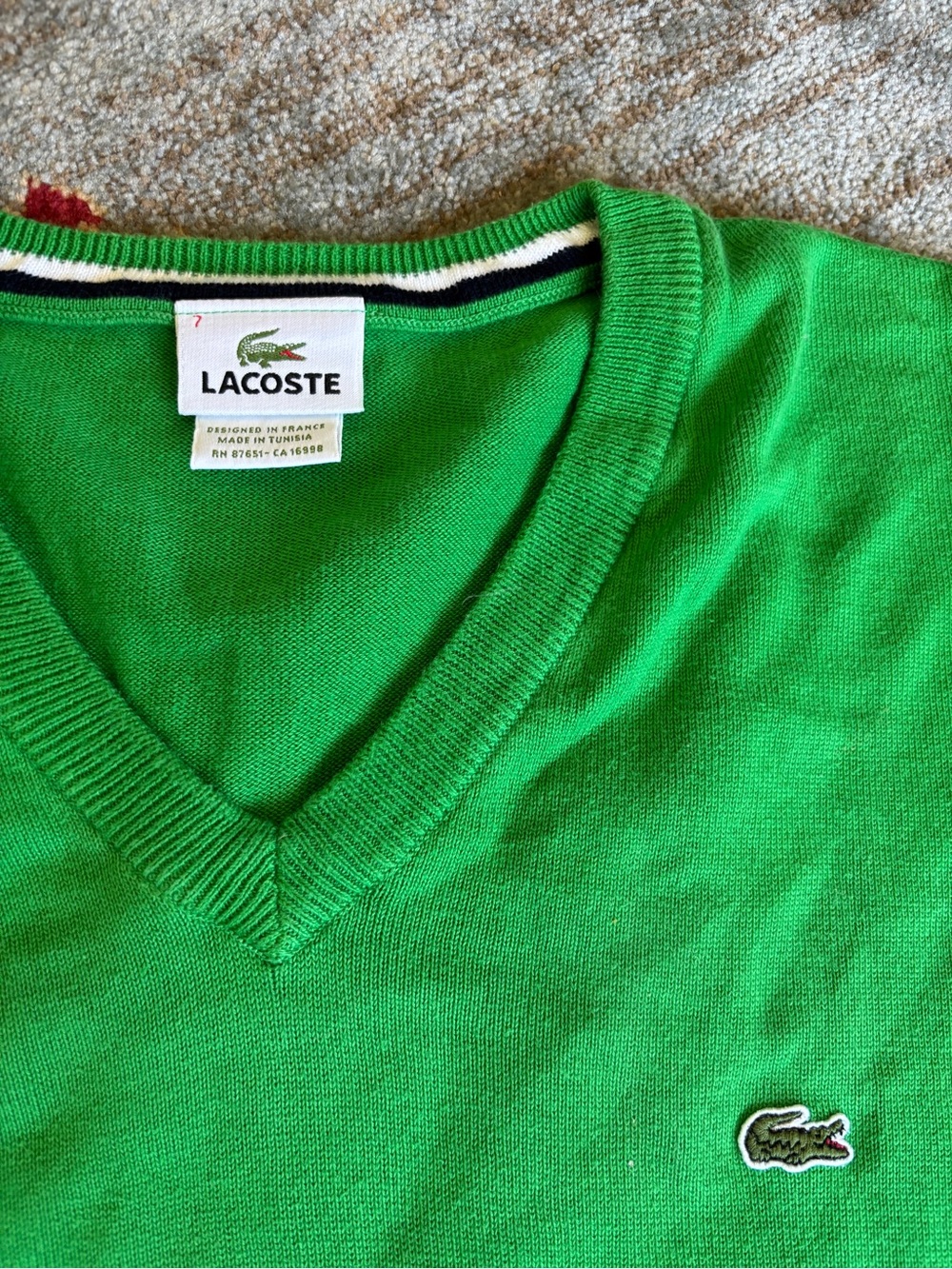 Lacoste v-neck 100% cotton sweater mens 7 (US XXL) - Picture 4 of 6